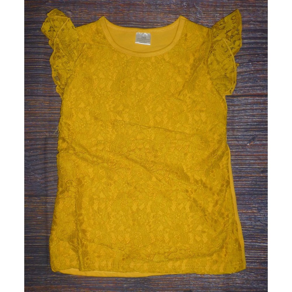Boutique Yellow Lace Ruffle Sleeve Girls Shirt
